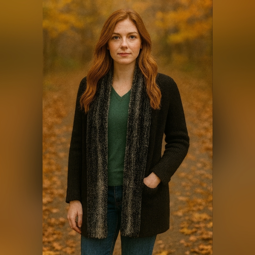 Soft surroundings fur trimmedblack pocketed cardigans sz. PXS
